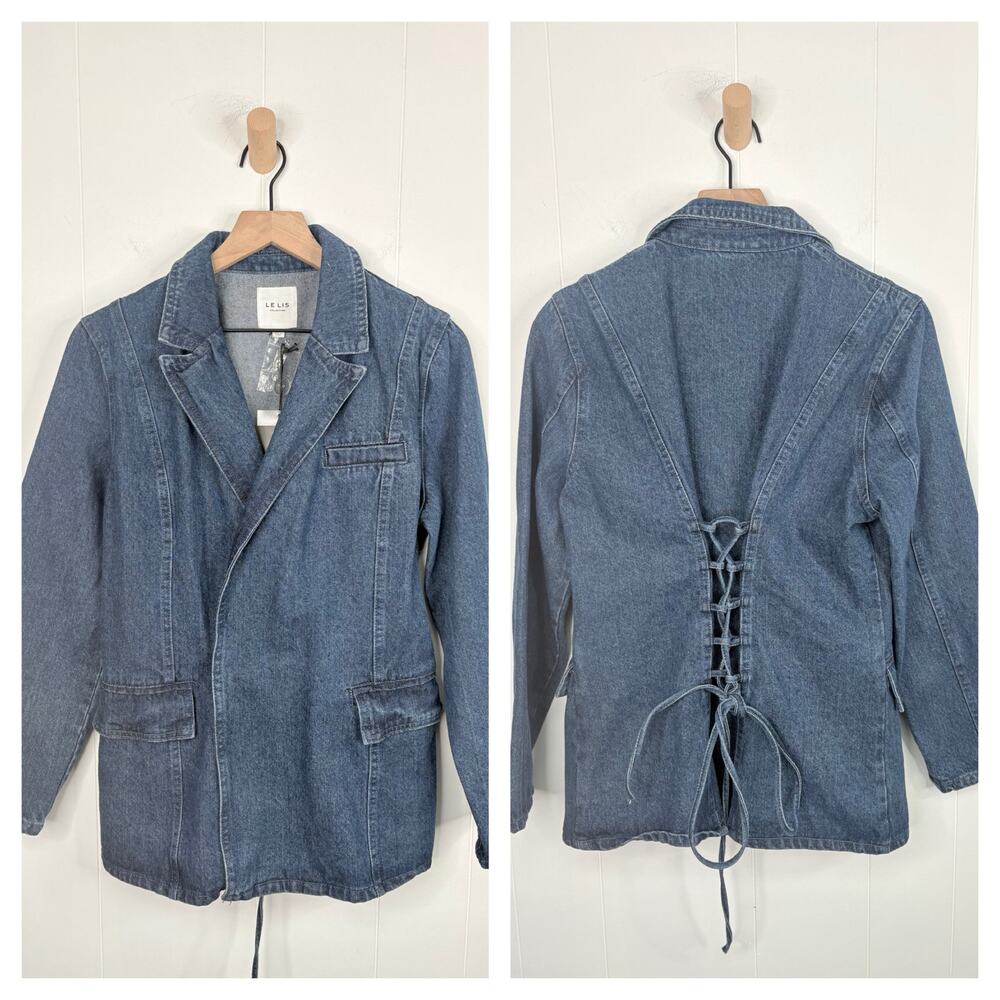 NWT Le Lis Lace Up Back Denim Jacket Size Small Rinse Wash Jean Shacket